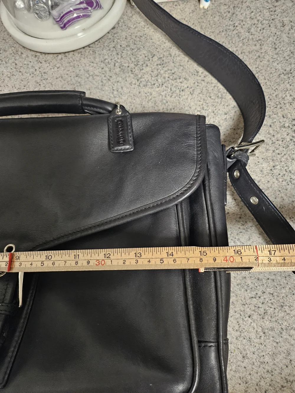 Vtg Coach Briefcase H23-5238 Black Leather Buckle Laptop Bag Clean